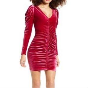 𝅺Leith red velour ruched Long sleeve mini dress